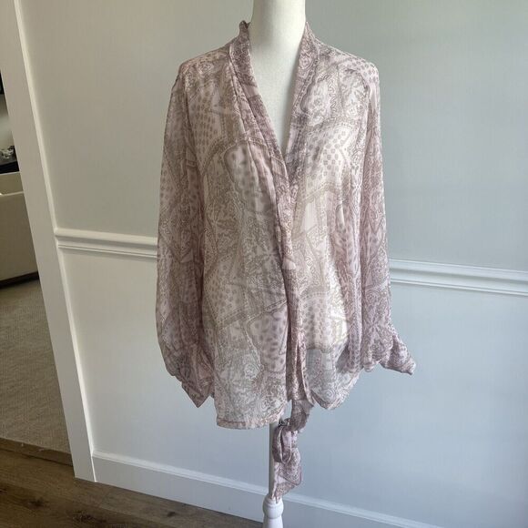 Free People Sheer Long Sleeve Wrap Blouse Top Boho Hippie Beachy Fairy Cover Up - Picture 1 of 13